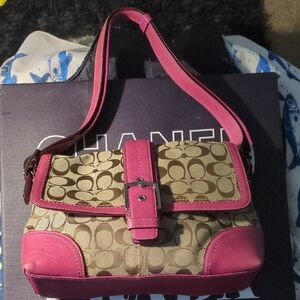 Coach Pink and Tan Signature Shoulder Bag Asking ONLY $50